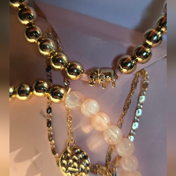 Lily Sky Designs Gold Luxurious Beaded Bracelet Set Of 4 Sz7" - Picture 7 of 10